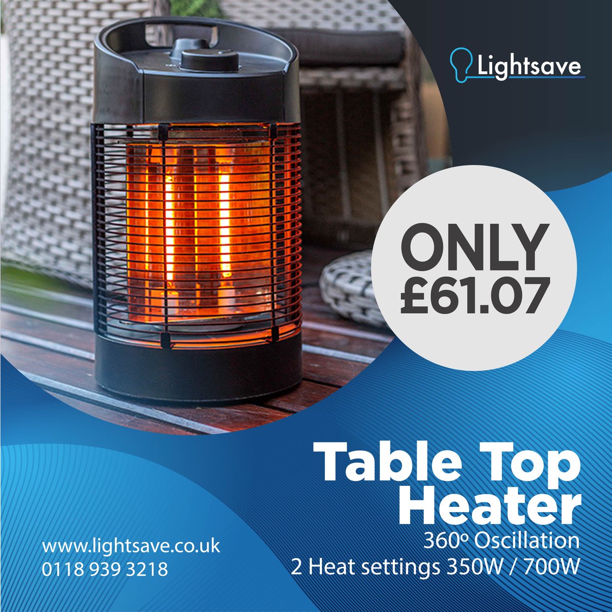 LightsaveLtd's tweet photo. Simple to use, with a 360º Oscillating and 2 heat settings, this table top heater is a must have for chilled spring and summer evenings out in the garden!

#Lightsave #outdoorheaters #summeressentials #gardenmusthaves #garden #spring #summer #warm #heaters #musthave2022 https://t.co/a6j8lUnjhA