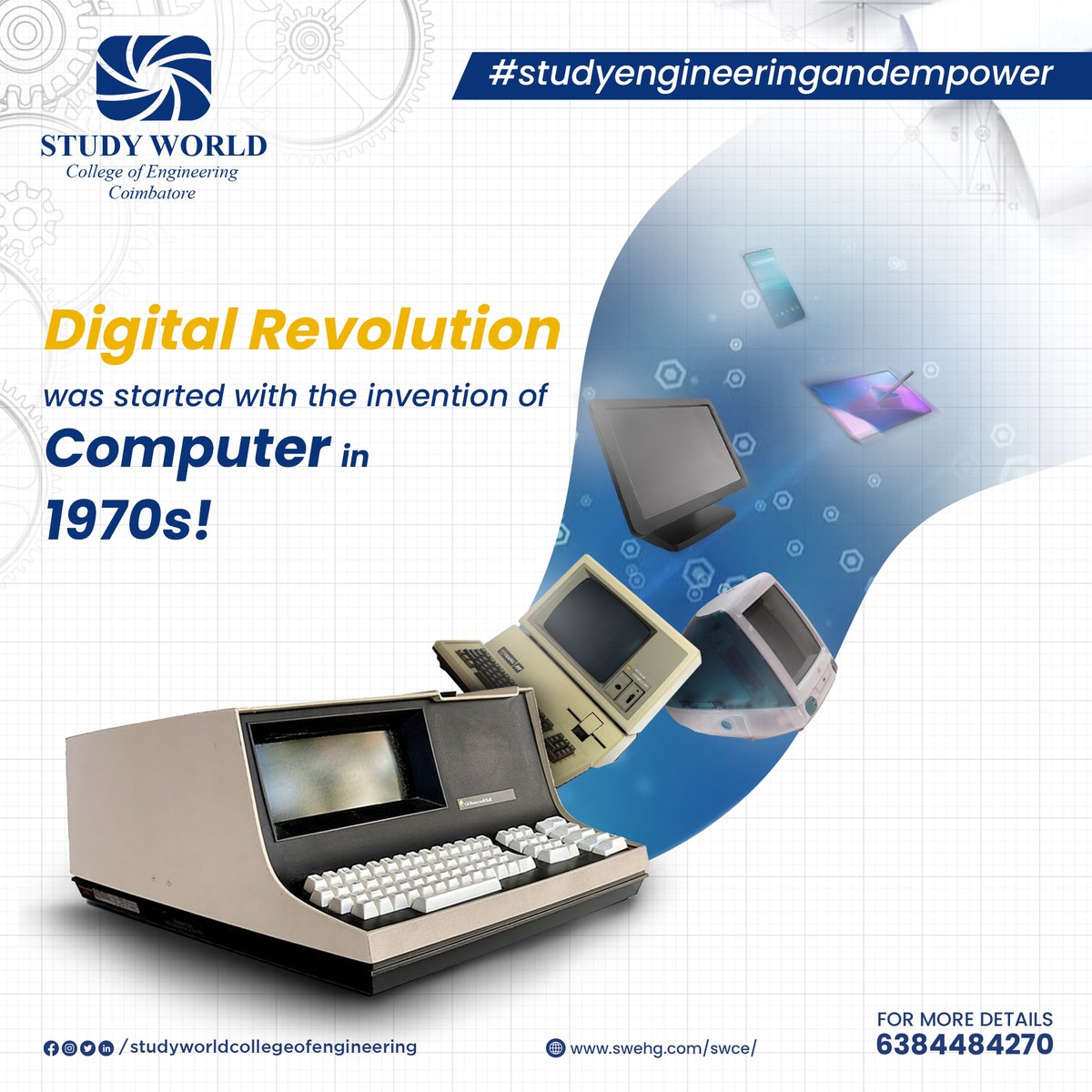 StudyWorldGI's tweet photo. A rise in #technology arose with the #invention of #Computers which has positively turned the world upside-down. There started #DigitalRevolution which results in several #innovations in technology.

#studyengineeringandempower #studyworldengineeringcollege 
#MondayMotivaton https://t.co/UKmX6sYRz4
