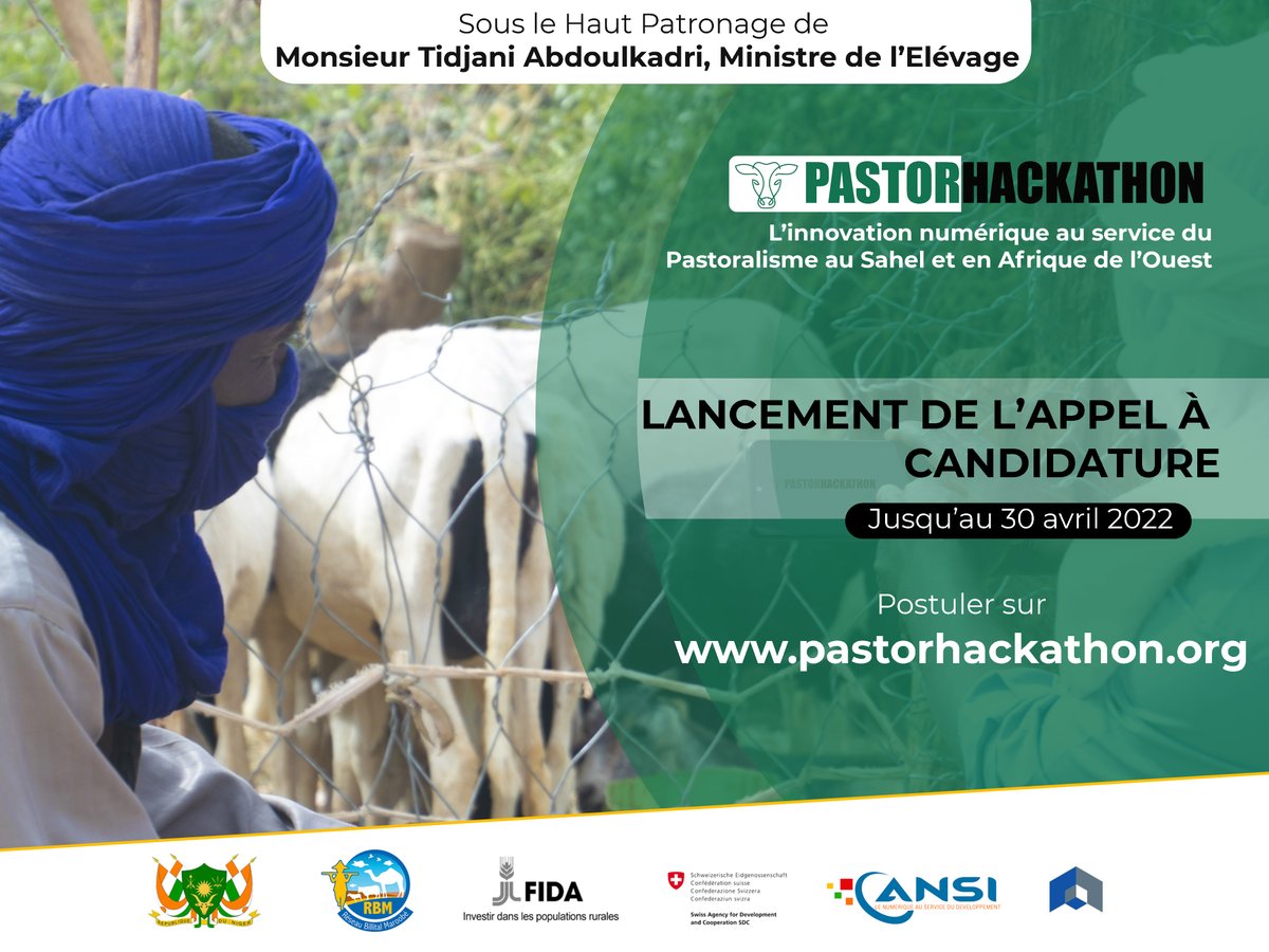 📢 #Opportunité
🤩🤩Nous y sommes !
L'appel à candidature de l'innovation numérique au service du #pastoralisme au #Sahel et en #Afrique de l'ouest est officiellement lancé !✅
Rendez vous sur👉🏽 pastorhackathon.org

#Pastorhackathon2022
#AO
