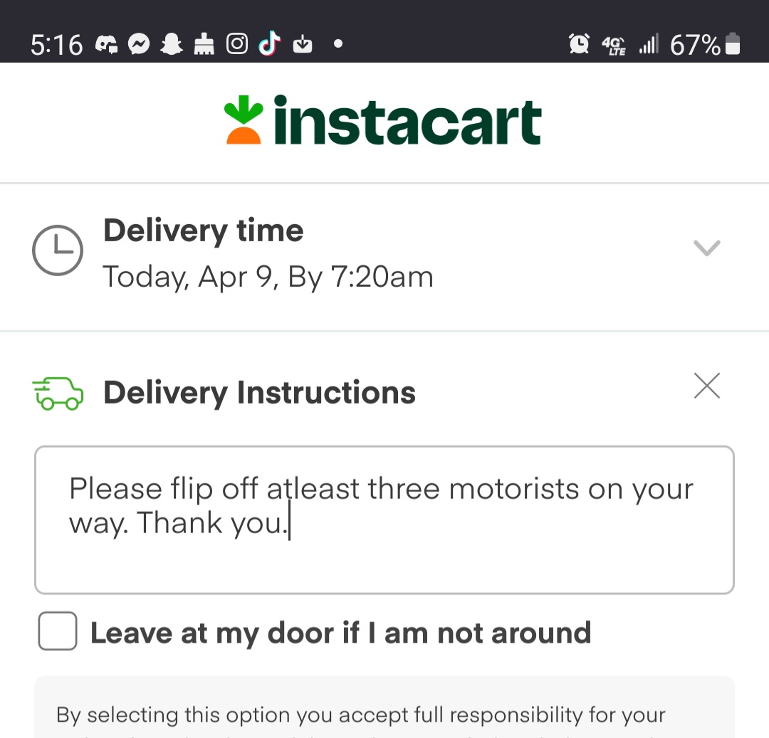 AlexJaffeComedy's tweet photo. Delivery instructions are important.
#FirstShiftLife
#InstaCart https://t.co/5OhCMtCxe6