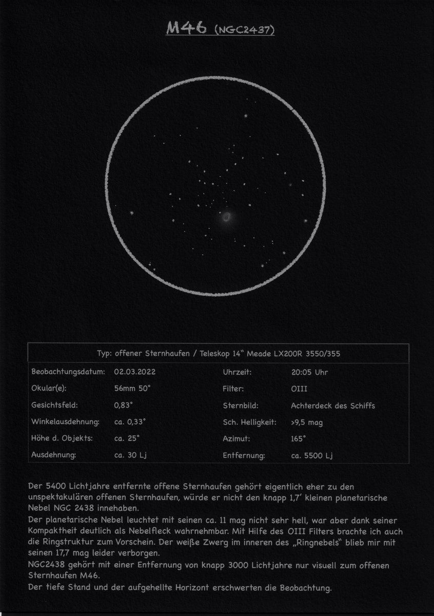dimitrios_78's tweet photo. #Astronomie 
#Messier 46 #NGC 2438 beobachtet am 02.03.2022 (Bleistiftskizze während der Beobachtung auf Papier. Tags darauf auf Tonpapier übertragen, eingescannt und invertiert.) https://t.co/V2vcs4LF3G https://t.co/cFa8YaAfG7