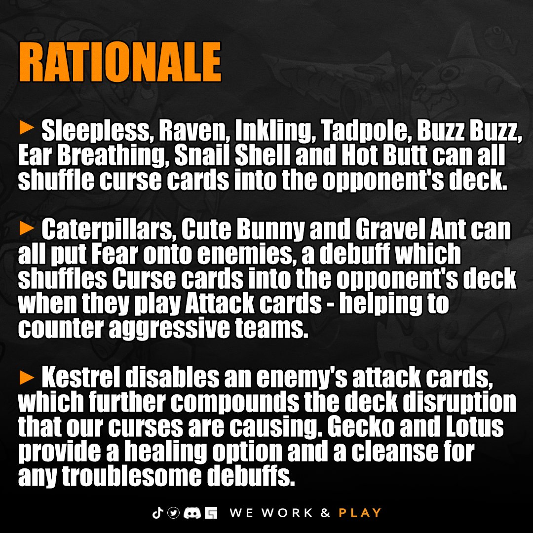 wwp_guild's tweet photo. 👿 Curse Build Guide
Stack the opponent's deck with as many curse cards as possible and disrupt their deck enough to out-damage them mid/late-game.

#wwpofficial #AxieInfinity
#nfts #NFTGame 
#AxieScholar  #AxieScholarship https://t.co/idqFgdtH3k