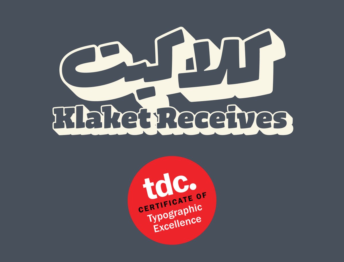 Tosche_E's tweet photo. A bit late to the announcement party (covid), but I’ve won a @typedirectors award with Klaket, my first original Arabic typeface! https://t.co/CwzAnXhv0b