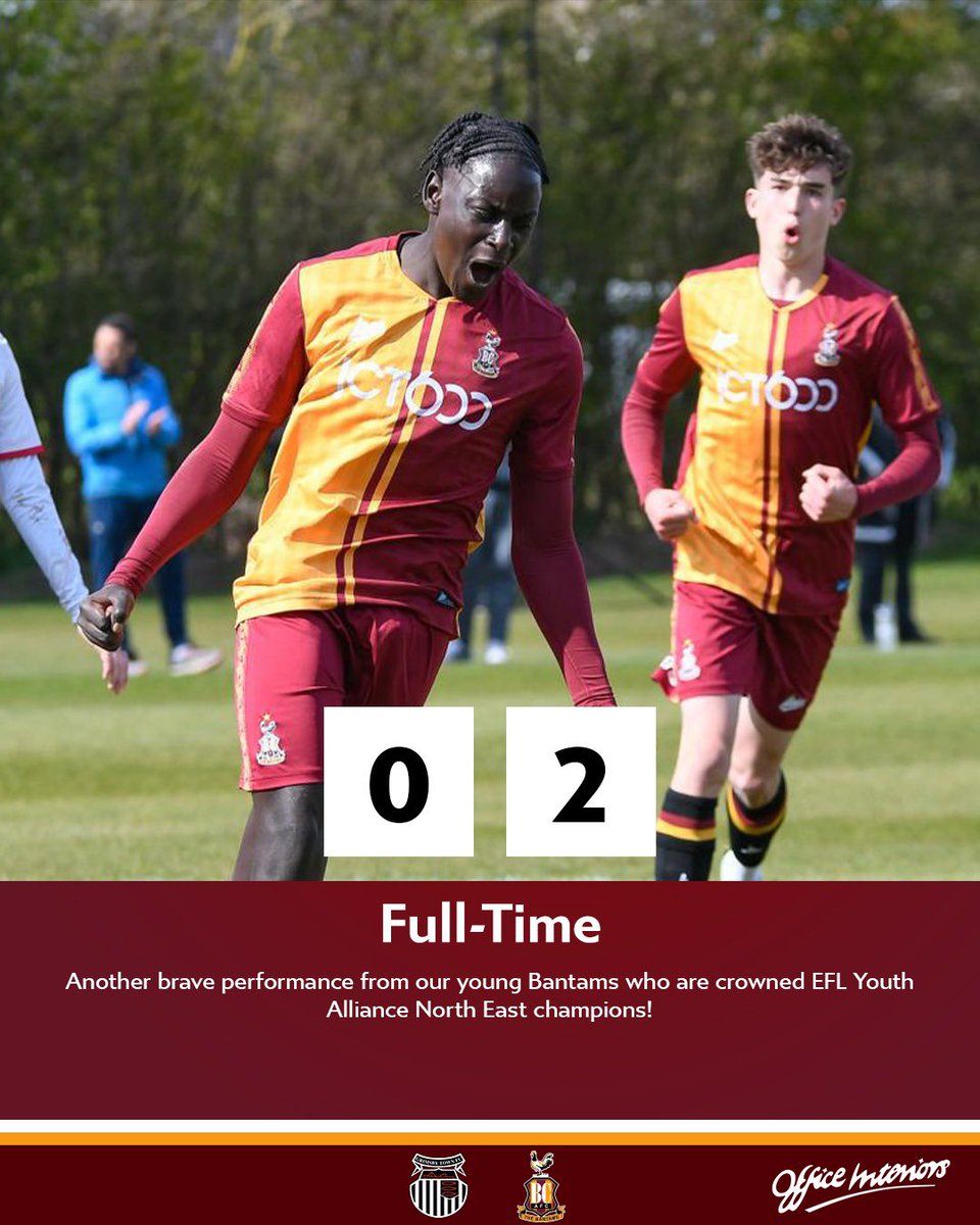 bantamsacademy's tweet photo. 🕚90’| THAT IS IT! The Under-19’s claim the EFL Youth Alliance North East title, well played boys!

🐟0-2🐔
#BCAFC💛❤️ https://t.co/SSTaiqxoFl