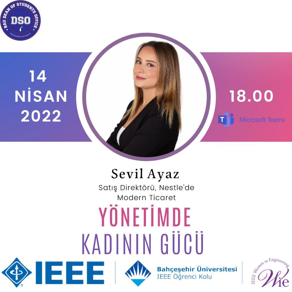 BAU_IEEE's tweet photo. WIE komitemizin düzenlediği “Yönetimde Kadının Gücü” etkinliğimizde Nestle’nin Türkiye merkezinde Satış Direktörü olarak çalışan Sevil Ayaz ile olacağız. Sorularınızı not etmeyi unutmayın.🤗

Etkinlik katılım formu: https://t.co/SnKrvaS2Ip 
@baufens https://t.co/PJ87zEDRqz