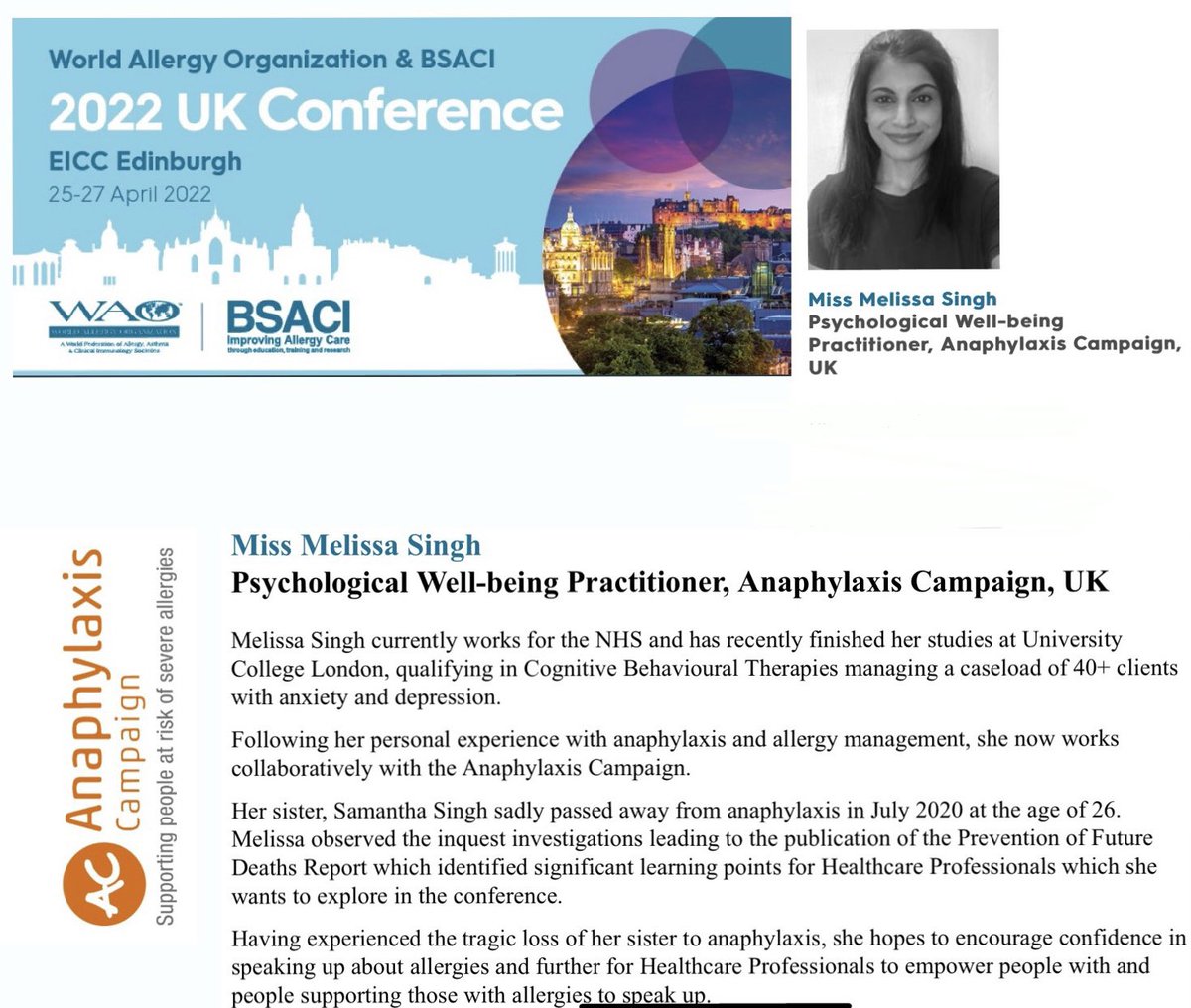 melamite_'s tweet photo. In honour of my beautiful sister, I am proud to be presenting at the #WAOBSACI2022 conference in Edinburgh alongside @Anaphylaxiscoms CEO, Simon. #samsingh 🤍 https://t.co/iPi96KuHn2