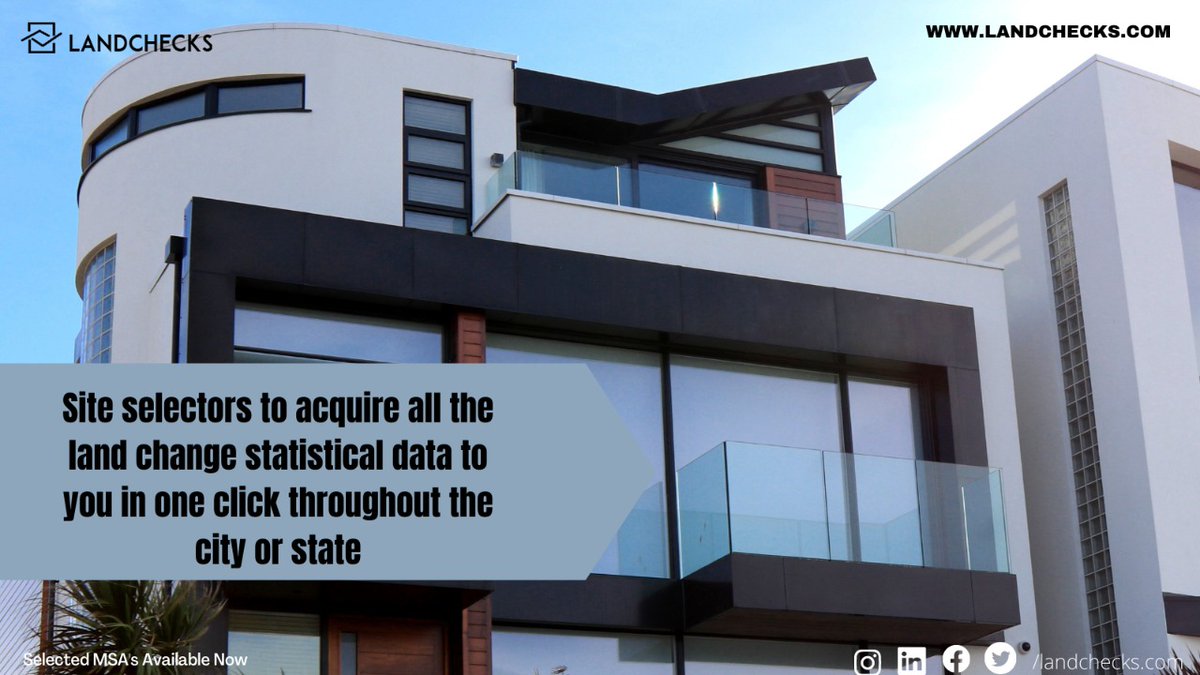 LandChecks's tweet image. Site selectors to acquire all the land change statistical data to you in one click throughout the city or state   To know more visit us at Landchecks.com
Your personal Virtual Due Diligence Partner
Selected MSA's Available Now
 #investment #texasrealestate #Landchecks