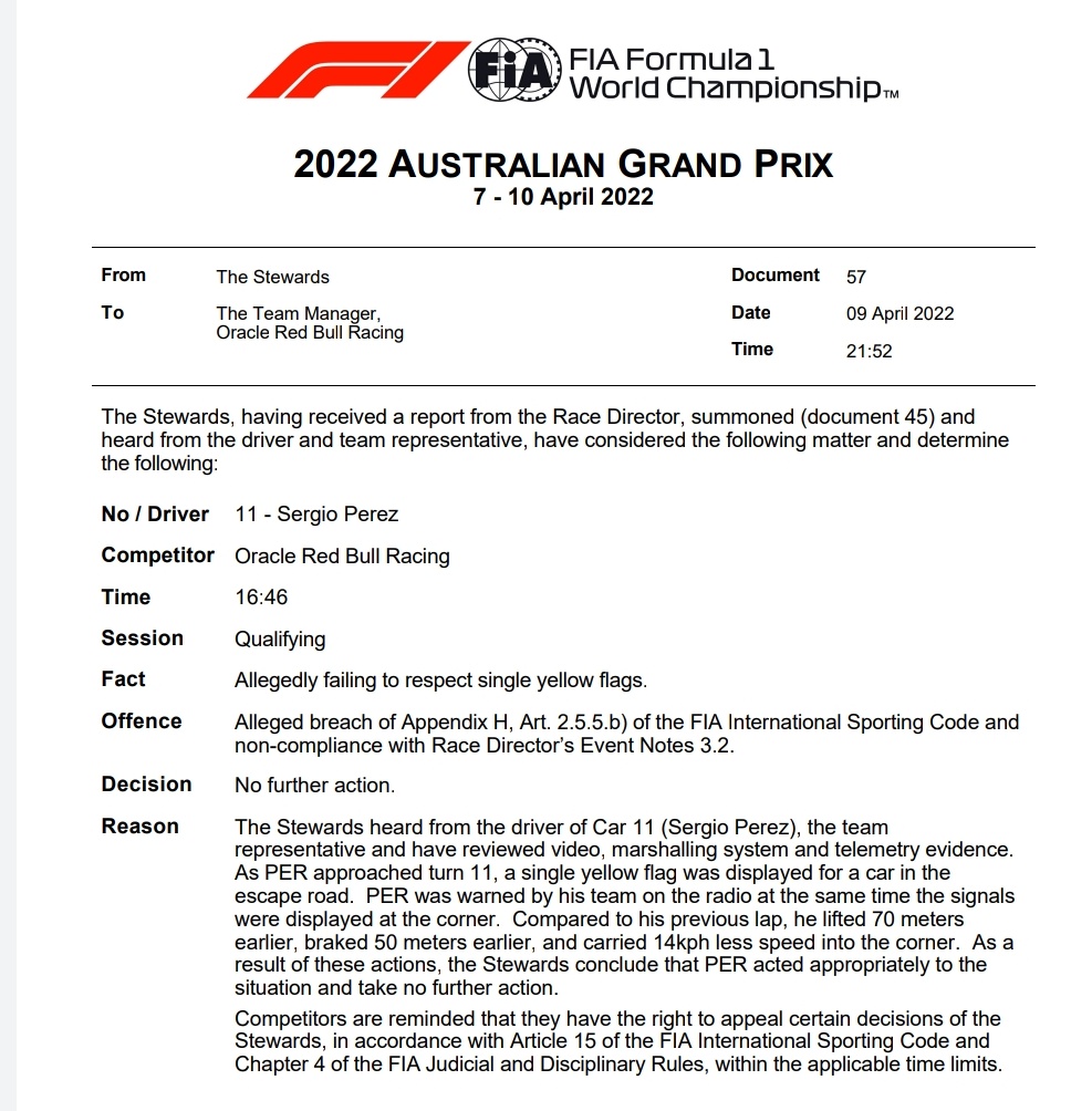 AlbertFabrega's tweet photo. No hay penalización para Checo Pérez 

No penalty for Checo Perez
#F1 https://t.co/FtaoJz2dRg