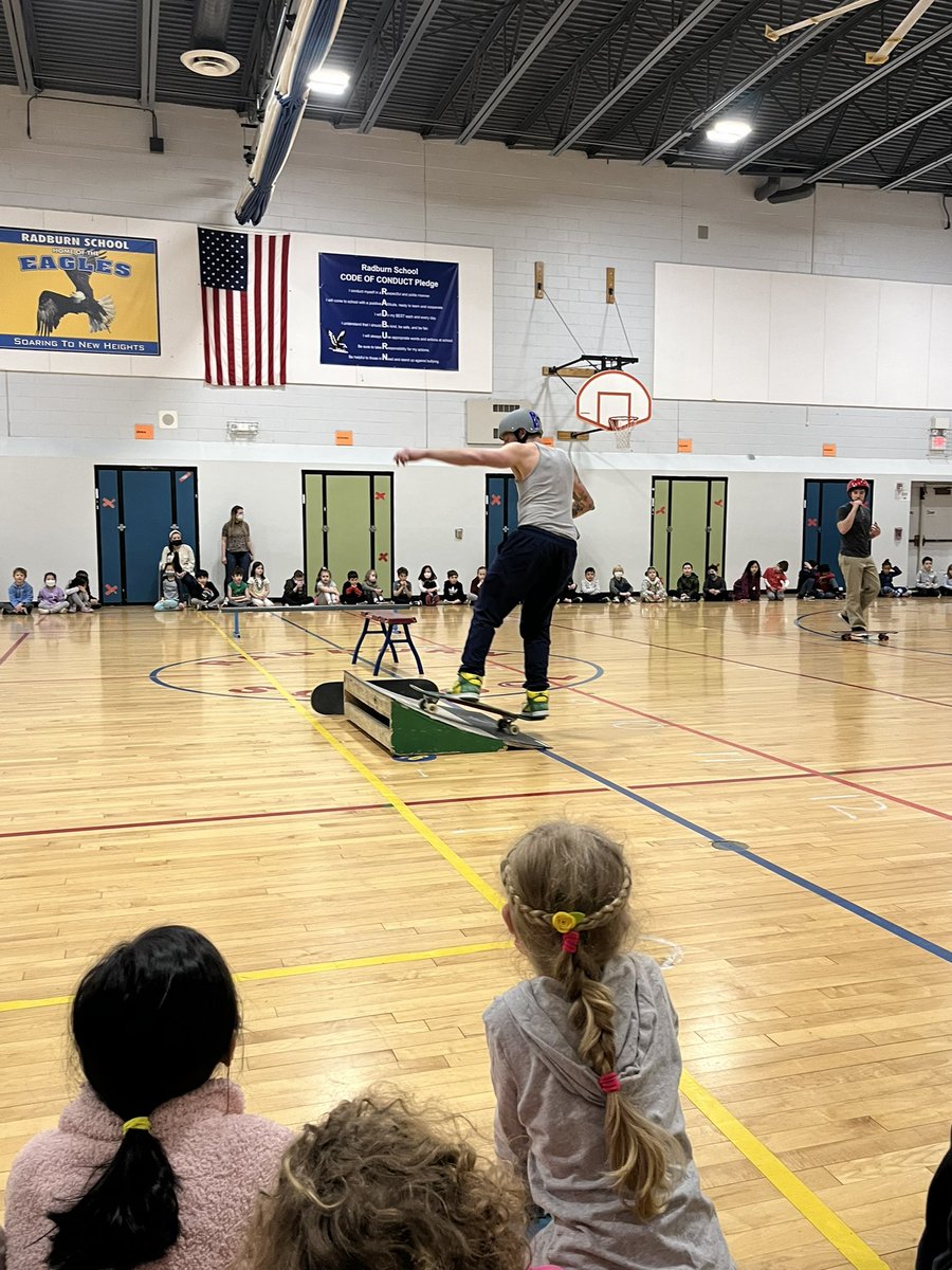 RadburnSchool's tweet photo. RADBURN students enjoyed a visit from SK8/4LIFE.  The children were able to see how the skateboard evolved over the years. Presenters WOWed students with their tricks and fancy footwork! Thank you Radburn PTA! @RadburnRocks! SK8/4LIFE https://t.co/iakTn5tY6T