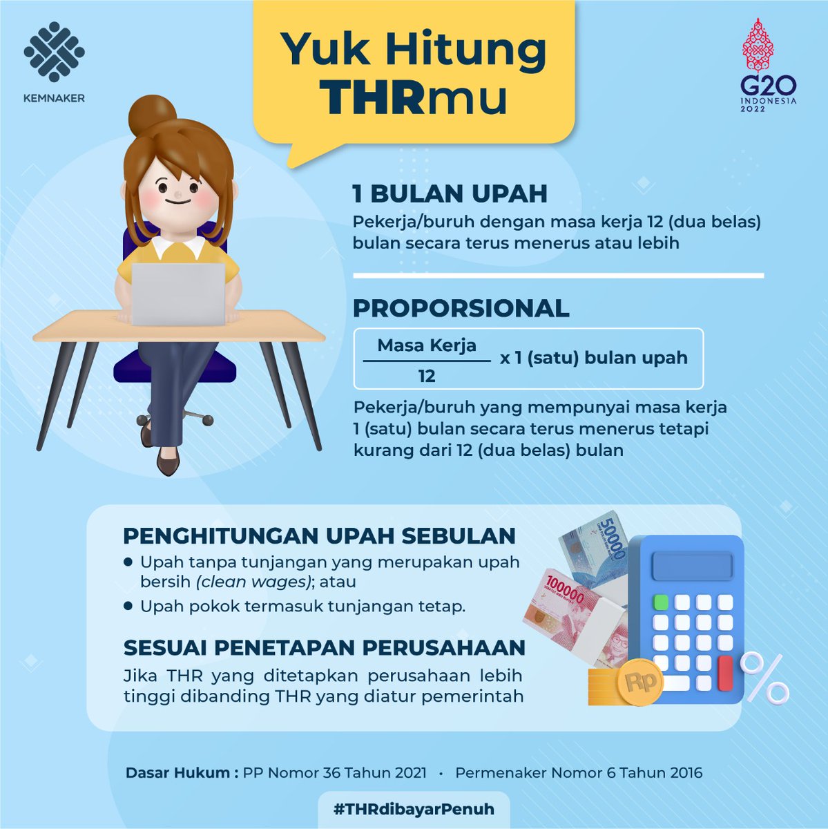 KemnakerRI's tweet photo. Bagaimana cara menghitung THR bagi Pekerja/Buruh yg memiliki masa kerja 12 bulan atau lebih dan masa kerja kurang dari 12 bulan?

Berikut perhitungannya, ya Rekanaker 😉

#THR #THRDibayarPenuh https://t.co/DMABiPl27K