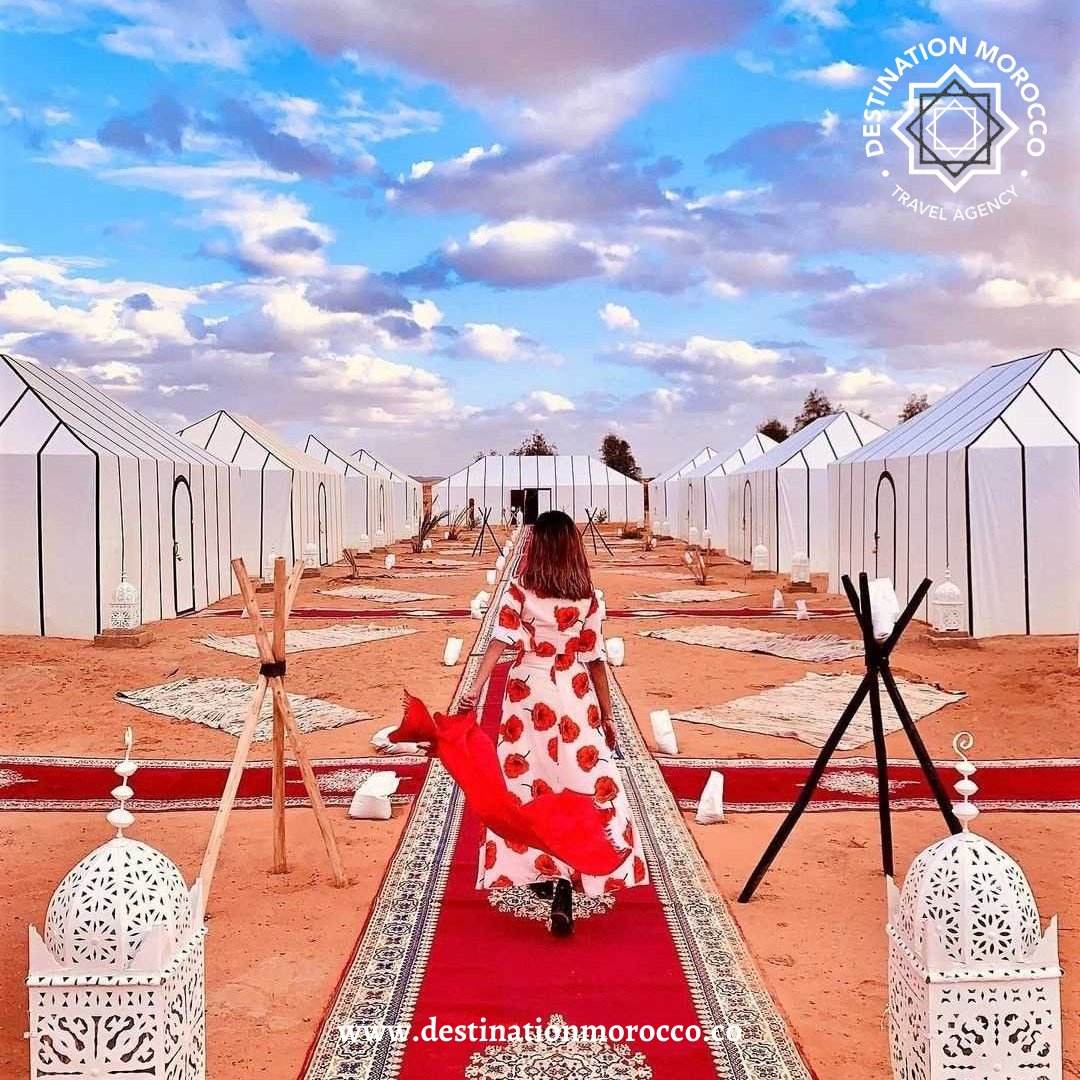 Walk the red carpet like a star at this ultra-plush Sahara Desert campsite! The wonderful memories you will create while glowing under the stars with big tents and amazing desert views are limitless!

#destinationmorocco #travelmorocco #marrakech #saharadesert #morocco #igmorocco