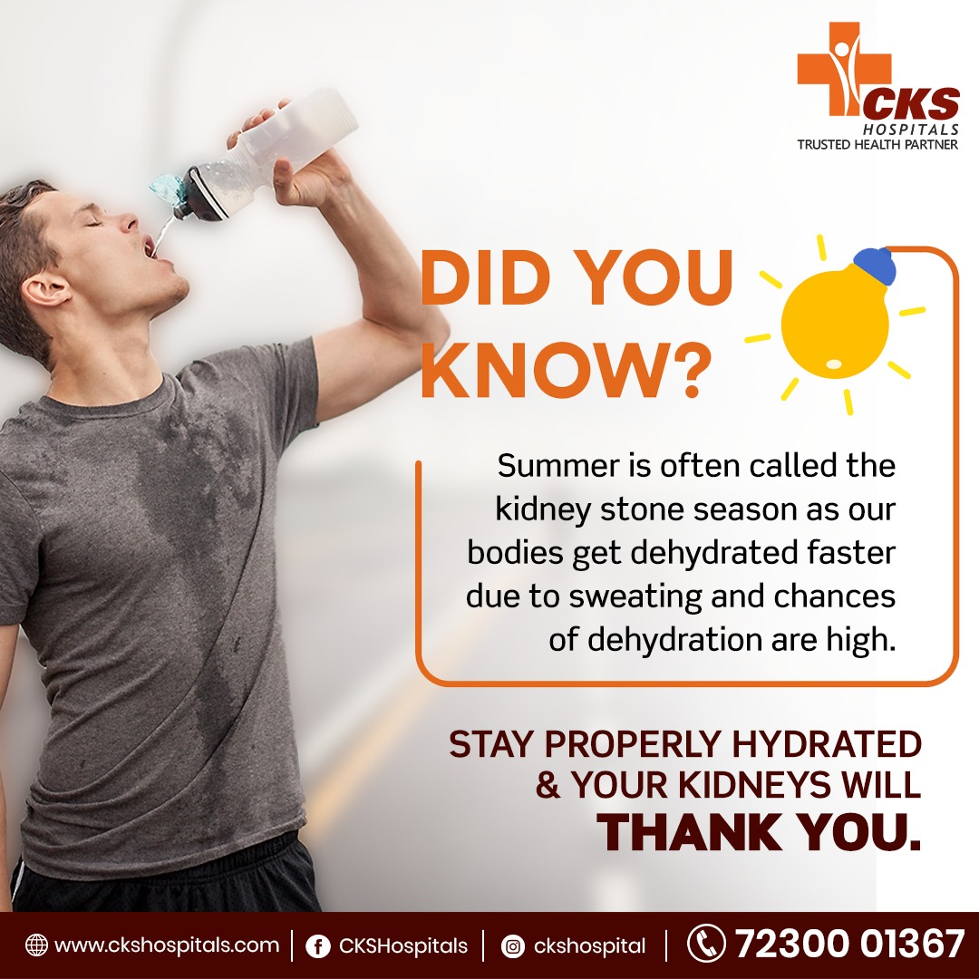CksHospital's tweet photo. With the number one cause of kidney stones being dehydration, summer in Rajasthan is for kidney stones.

CKS Hospital discusses the importance of hydration and tips to help you hopefully prevent kidney stones this summer.

To know more Consult with our experts.
☎️+91 7230001367 https://t.co/D0oti51Fbf