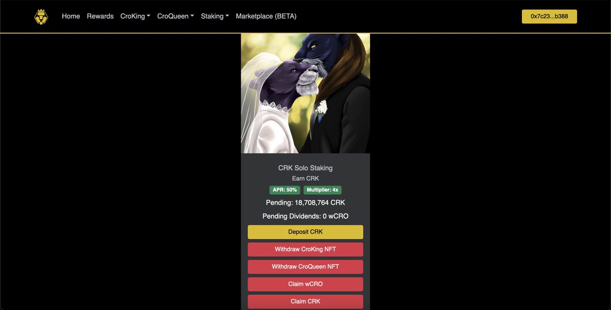 MissionCRO's tweet photo. 🚨Single Token Staking Now Live🚨
Visit our dApp and stake your CroKing tokens and add your King and Queen NFTs for up to a 4x Boost! 
https://t.co/qcyOwjjLGU

#CroKing #CRK #CroQueen #CRQ #Cronos https://t.co/5Wz1mE1bTm