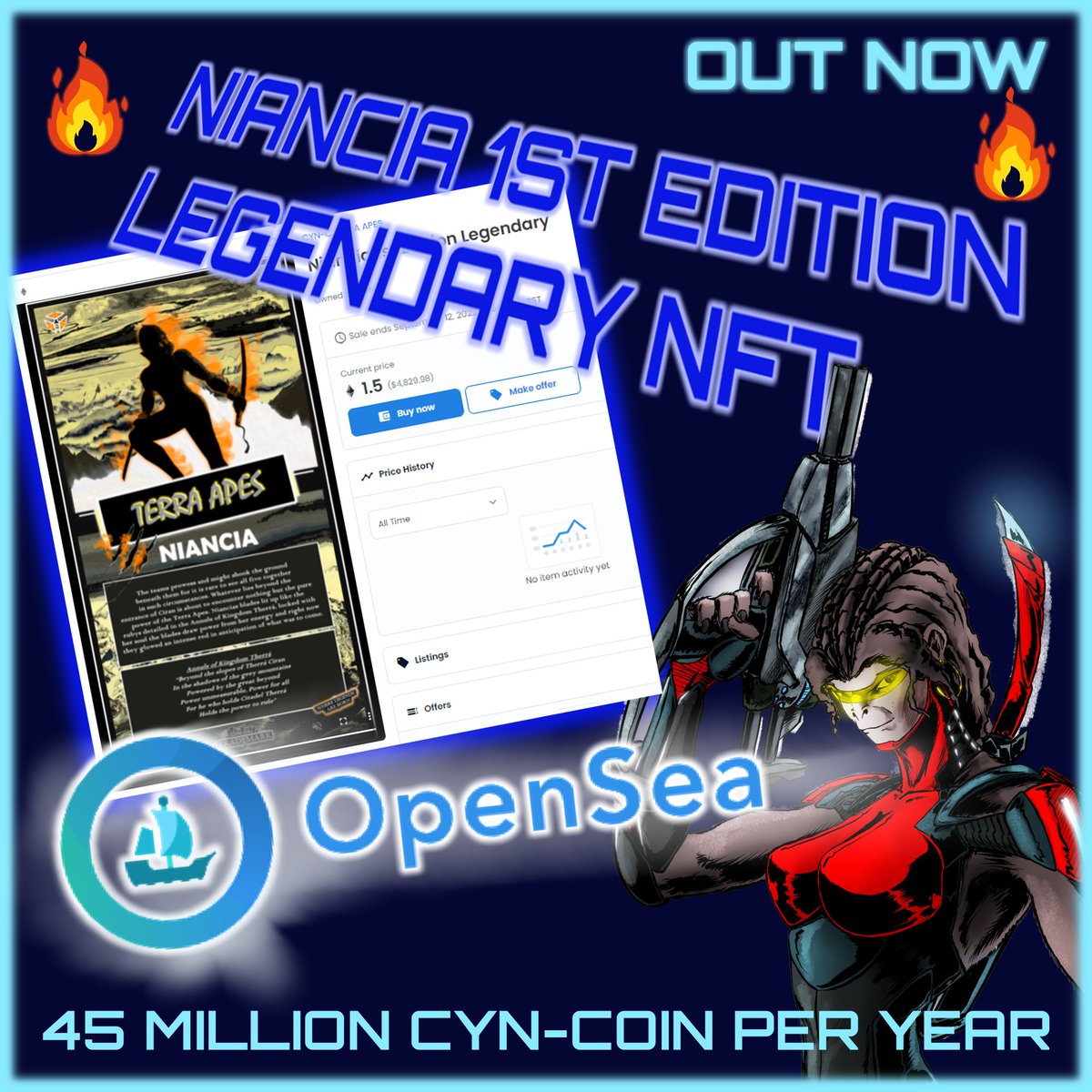 Limited 1st Edition Legendary #NFT available now on #opensea, the only legendary currently on the market!

#apy and #StakingRewards  mean this nft is hot 🔥🔥 property 

True passive income 
45million $CYNC per year 

#NFTs #NFTCommumity #CryptoNews
