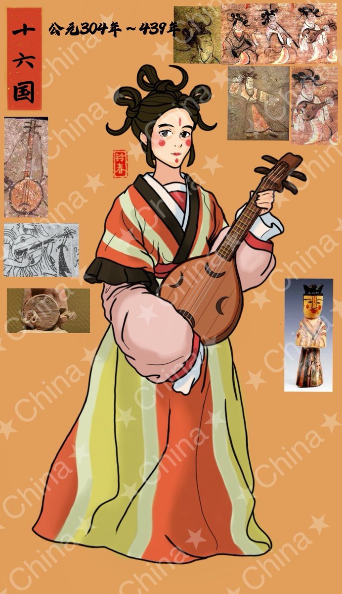 Aaaangl's tweet photo. The development of #Hanfu with mixed style had a huge boost in Wei and Jin Northern &amp; Southern dynasties illustrator 铃春 makes use of her paintbrush to give these relics a new lease of life .#Chinesehanfu #漢服 #魏晋南北朝 #十六国 #三國 #中國文化 https://t.co/ZmdNKGPWt3