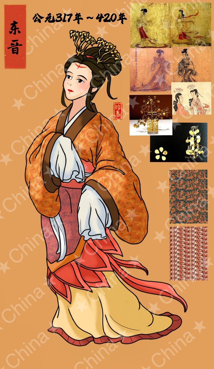 Aaaangl's tweet photo. The development of #Hanfu with mixed style had a huge boost in Wei and Jin Northern &amp; Southern dynasties illustrator 铃春 makes use of her paintbrush to give these relics a new lease of life .#Chinesehanfu #漢服 #魏晋南北朝 #十六国 #三國 #中國文化 https://t.co/ZmdNKGPWt3