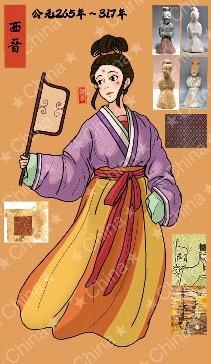 Aaaangl's tweet photo. The development of #Hanfu with mixed style had a huge boost in Wei and Jin Northern &amp; Southern dynasties illustrator 铃春 makes use of her paintbrush to give these relics a new lease of life .#Chinesehanfu #漢服 #魏晋南北朝 #十六国 #三國 #中國文化 https://t.co/ZmdNKGPWt3