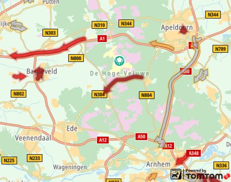 ANWBverkeer's tweet photo. Werkzaamheden ⚒️ op de #A50 Apeldoorn ► Arnhem: de weg is het hele weekend DICHT tussen knp. Beekbergen en knp. Waterberg. Door "binnendoor-omrijders" staat het helemaal vast op de #N304 tussen Miggelenberg en Otterlo https://t.co/0Ht0mp2al2