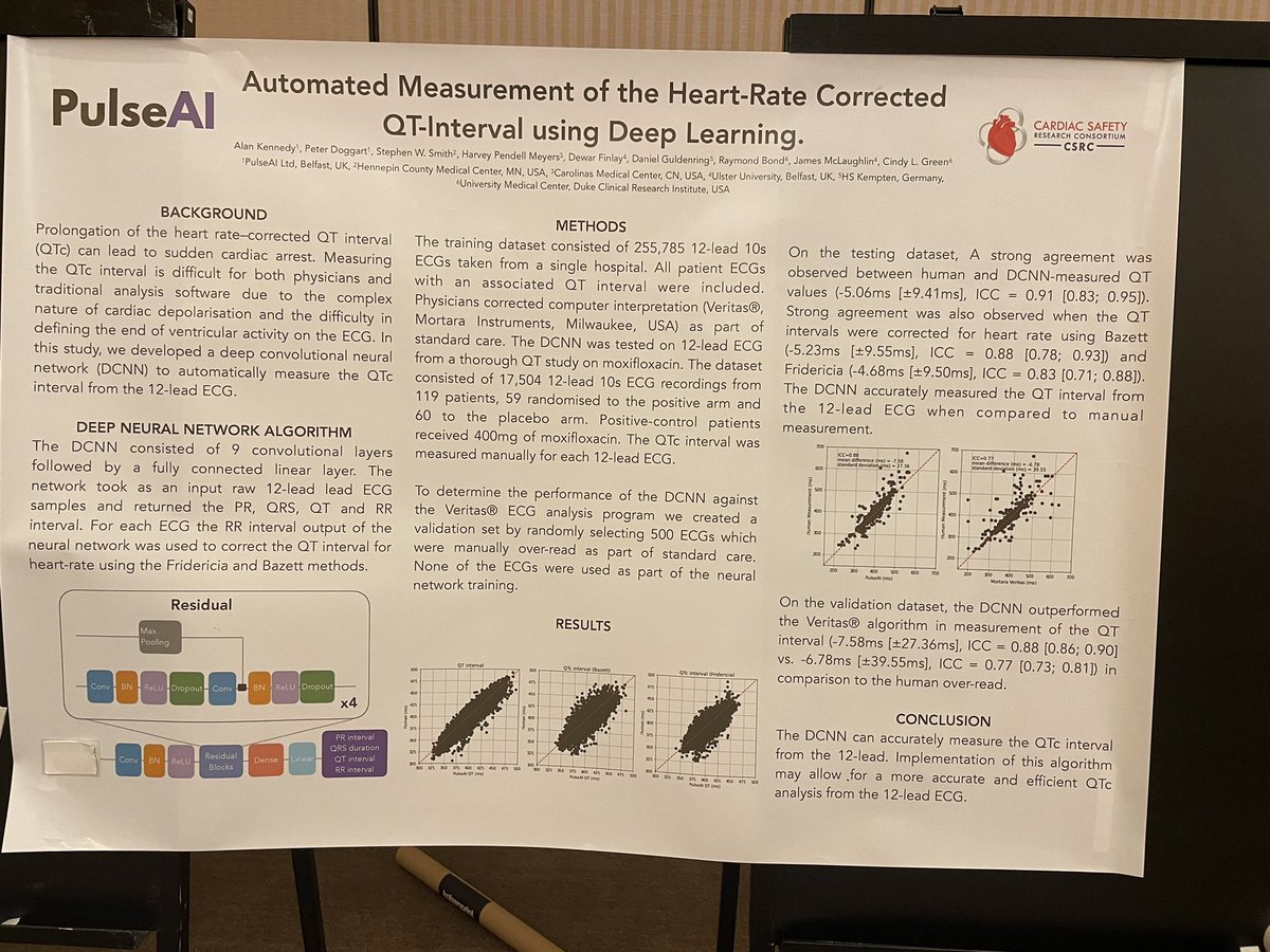 We enjoyed presenting our latest work, performed in collaboration with @HennepinHC, @smithECGBlog and @CardiacSafety, on automated QTc analysis using Deep Learning at @the_isce. #ai #cardiology