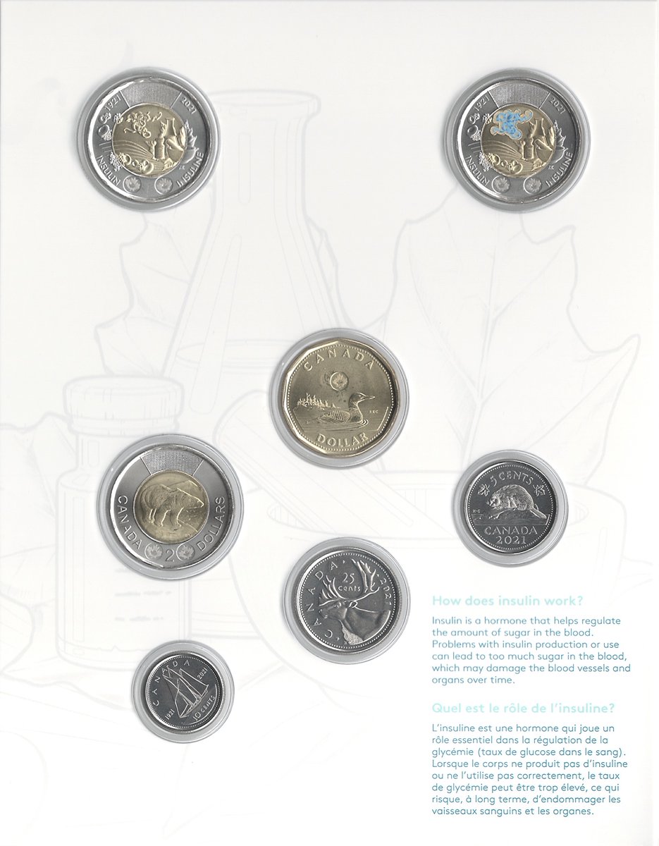 neelbs's tweet photo. Happy to receive one set of commemorative #coins issued by @CanadianMint in 2021 to mark the 100 years of discovery of #Insulin by Frederick Banting, Charles Best &amp; John MacLeod at @UofT.

First &amp; only coin to have 3D #structure of #protein engraved on it. https://t.co/KfOUDfB6J1