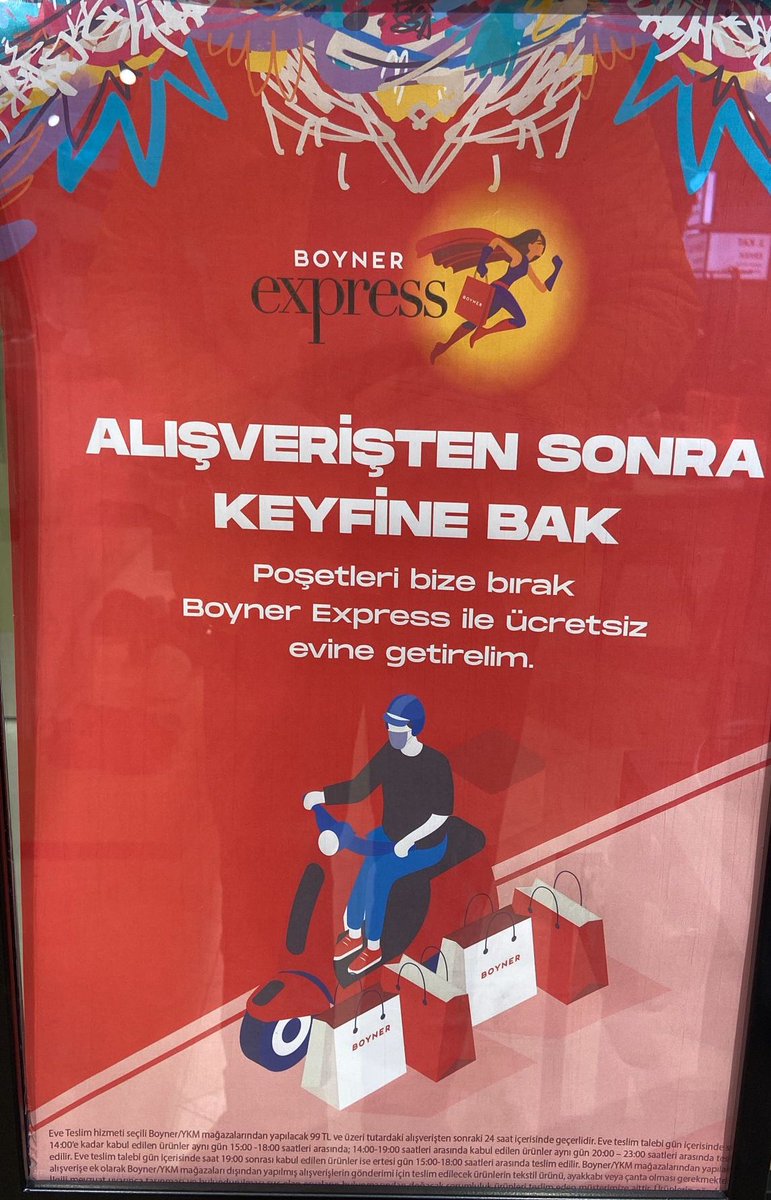 bizzmodel's tweet photo. Perakende sektöründe fiziki (mağaza içi) alışverişlerde de "gün içi teslimat" uygulamaları yaygınlaşıyor. İlk adım Boyner'den geldi.

Boyner mağazalarında min 99 TL'lik alışveriş yapan müşterilerin paketleri aynı gün içerisinde ücretsiz olarak evlerine teslim ediliyor. https://t.co/Y11HqLaxjb