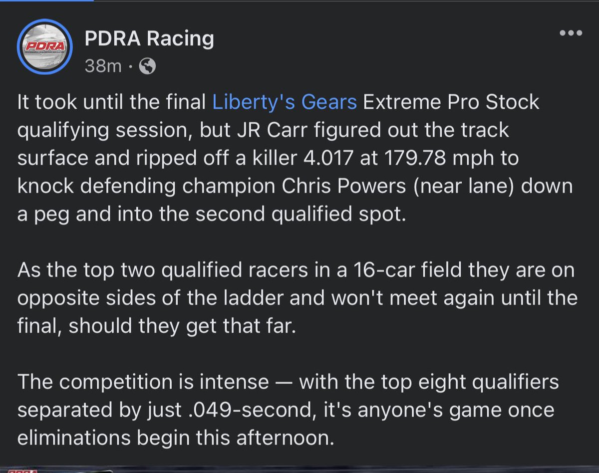 SuzanneTerri's tweet image. Outstanding! 🙌🏽Got Carr go!!!
#JRCARR
#PDRAracing
#ExtremeProStock
#MountainMotorProStock
#dragillustrated