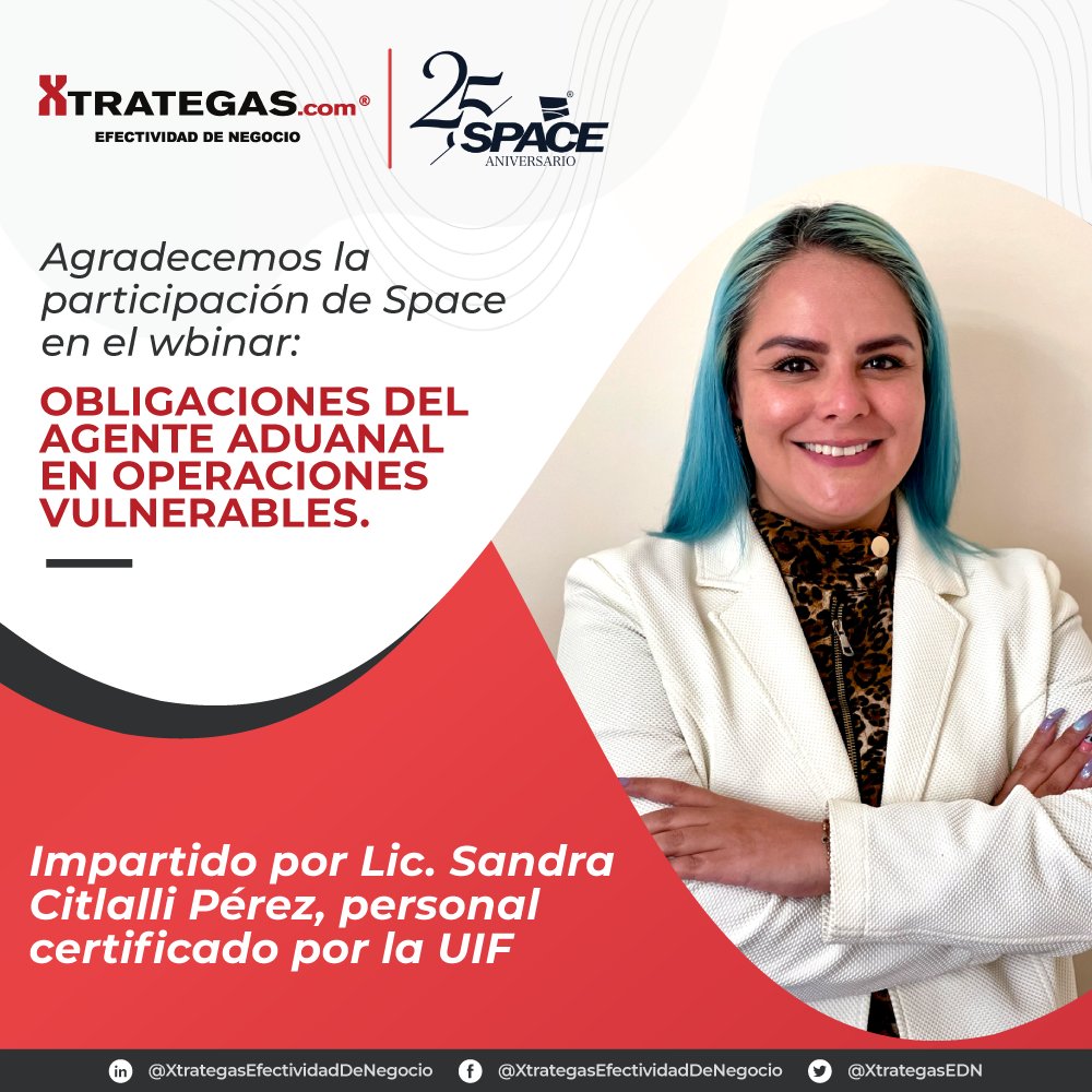 carloscsarabia's tweet photo. Hoy agradecemos la participación de #SPACE en el #webinar: "obligaciones del #AgenteAduanal para #OperacionesVulnerables."⚠️
Si desean cotizar webinars exclusivos, contáctanos a través de:
✉️ contacto@xtrategas.com https://t.co/OhW0UxHNfA