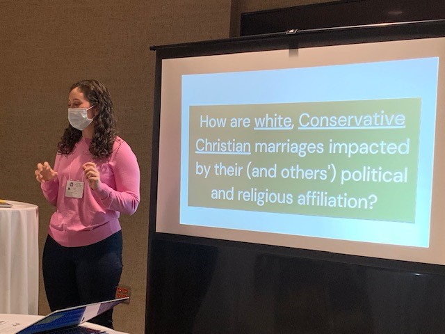 DC_Sociology's tweet photo. Fantastic presentation by @DavidsonCollege sociology major @kellifagala on "A Swing State Story: The Impact of Political and Religious Affiliation on Marriages in North Carolina" at #southerns2022! https://t.co/bm0JT2Dh4v