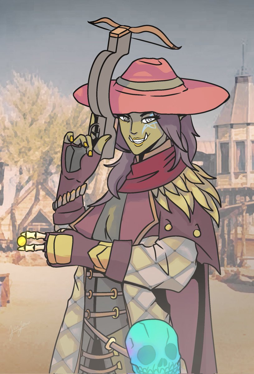 SoraKell's tweet photo. A fantastic depiction of my half-orc inquisitive Jessamine d'Velderan by the incredible @Hi_Im_James_xD !
Seeker of the Divinity Within, freelance inquisitive and bounty hunter for House Tharashk
#Eberron #dragonmark https://t.co/4gKB8lWmPr