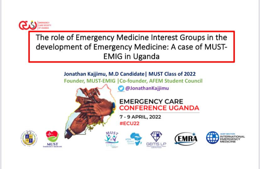 EmedUg's tweet photo. Some of the champions at the #ECU22 were the amazing @MUST_EMIG. Their president @JonathanKajjimu delivered a presentation on the impact of their initiative. Watch the space because they are taking the world by storm! #MedEd #EMbound #MentorshipIsKey https://t.co/4hus1NsWQ0