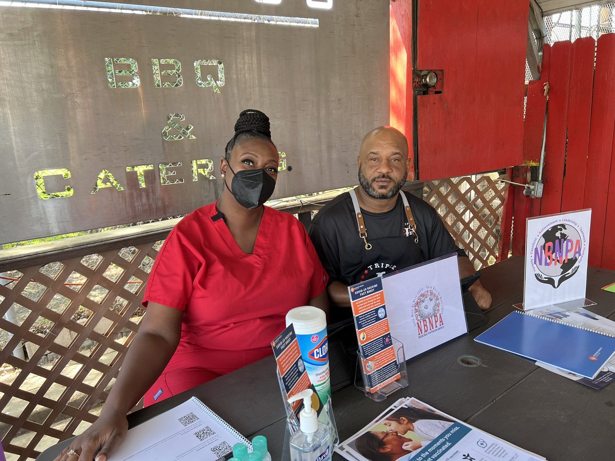 NBNPA's tweet photo. Big shout out to @triplejs.smokehouse for allowing us to come by and talk to the community and create honest and open dialogue about #Covid19 and the #vaccine! 
 Thanks @_chandlerdavid and @jbates_ for going us on today ! 
#KnowMoreNoMoreCovid https://t.co/a0LRhmlp5X