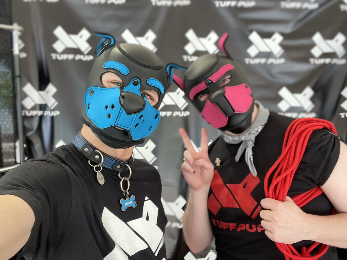 TuffPupGear's tweet photo. Woof! We’re out here at Distribution Hall with our new shirts and will be tying pups (and anyone else) up! Come give us a bark #AustinKinkWeekend #pupplay #puppyplay #pup #puppy #gay #Austin https://t.co/ZacTFRIuRL
