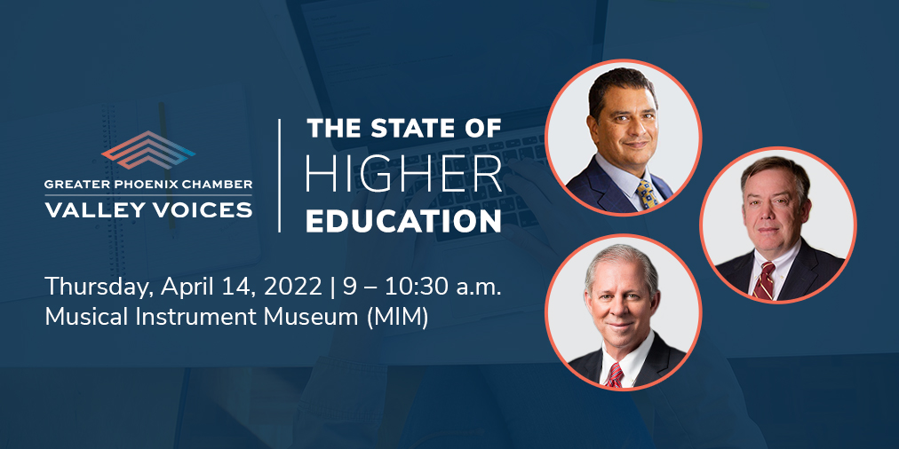 phxchamber's tweet photo. There is still time left to secure your spot at Valley Voices: The State of Higher Education! Learn about how Arizona’s university system is paving the way in innovation and research! Thanks @McCarthyBuild for your support! #AzHigherEd https://t.co/37rza3fJgt https://t.co/r5rer5YKaF
