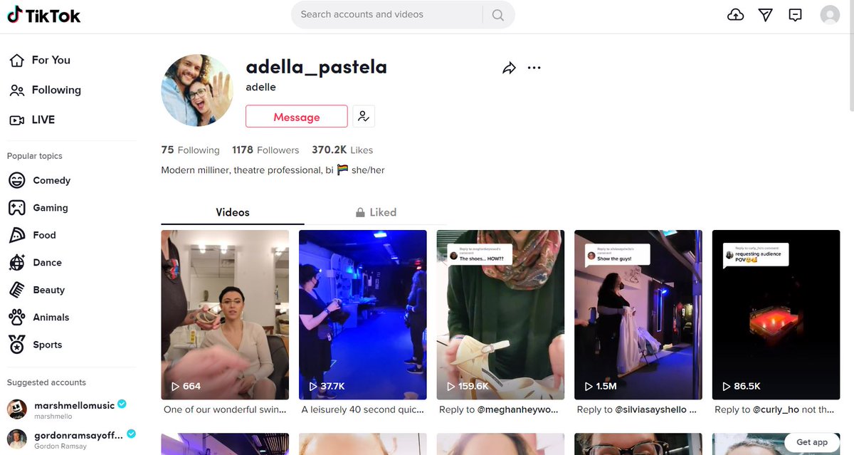 A screenshot of Adelle Gresock's TikTok homepage.