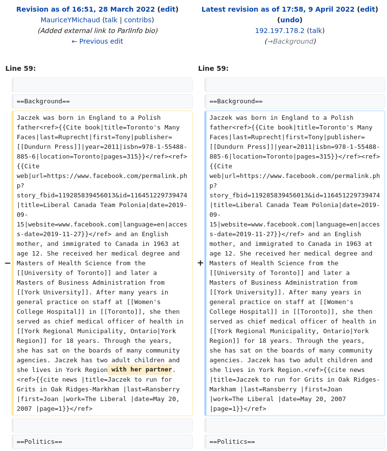 gccaedits's tweet image. Helena Jaczek Wikipedia article edited anonymously from Industry Canada en.wikipedia.org/w/index.php?di…