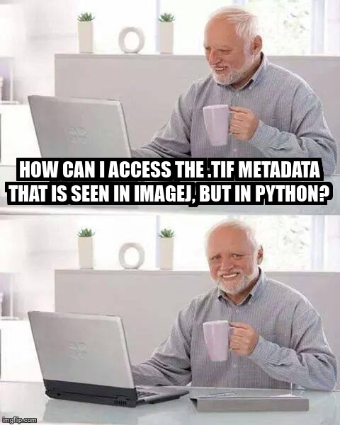 overflow_meme's tweet image. How can I access the .tif metadata that is seen in ImageJ, but in Python? stackoverflow.com/questions/7180… #pythonimaginglibrary #scikitimage #imagej #tiff