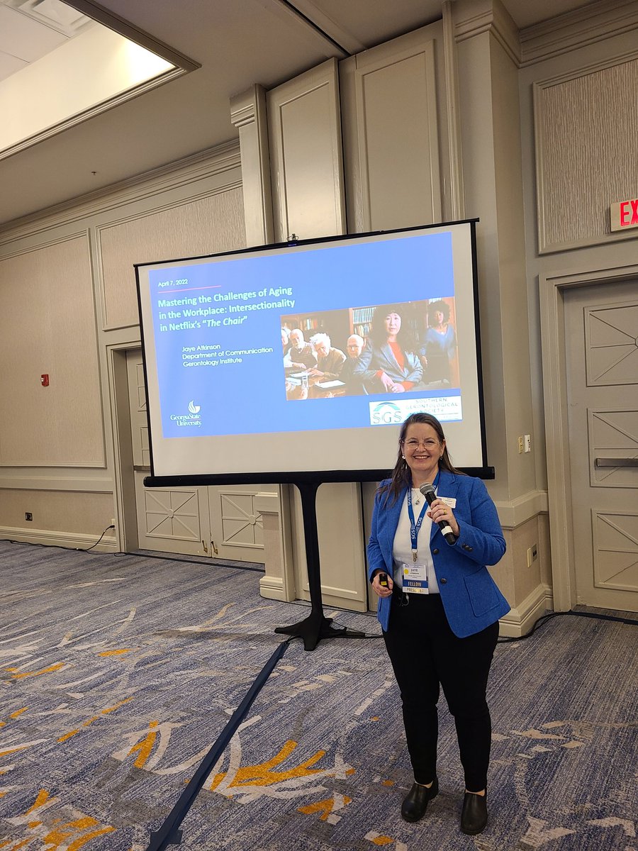 TalkingAge's tweet photo. Loved presenting at SGS (as usual), and loved that an audience member wanted the chair's picture by her picture of the chair in a chair after her presentation on "The Chair." @sgsmgr These are my people! 💙 https://t.co/VNAfUVPxKV