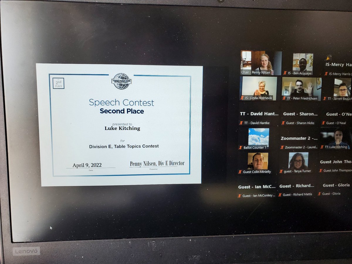 LloydTMClub's tweet photo. Breaking... Congratulations to our members' Luke Kitching (2nd place Table Topics) and Ben Acquaye @Papabedo (1st place, International Speech Contest) at the Division E Finals today. 

You made us proud. https://t.co/pFSkE9sPmE