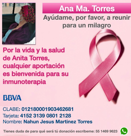 NahunJ2's tweet photo. Buen día amigos; me podrían ayudar, por favor, en reunir la cantidad de 500mil pesos? Para el tratamiento de #inmunoterapia de #cáncer triple negativo de mi mamá. @ChumelTorres @LuisitoComunica  @JuanBertheau @Canelo @elcapiperez @ESCORPIONGOLDEN @EugenioDerbez @franco_esca https://t.co/gysLKnvwSD