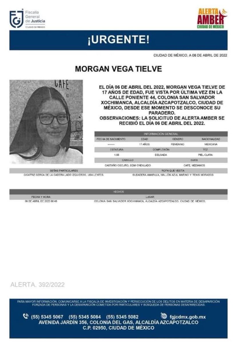 Thab_s's tweet photo. ¿Me ayudan a difundir por fa? Cualquier info o ayuda es muy valiosa, Morgan es hija de una amiga y está desaparecida junto con su amiga. Mil gracias @ImagenTVMex @AztecaNoticias @NTelevisa @adn40 @MVSNoticias @franciscozea @CarlosLoret @CiroGomezL @TapiaFernanda @Javier_Alatorre https://t.co/4nmp2VfwSX