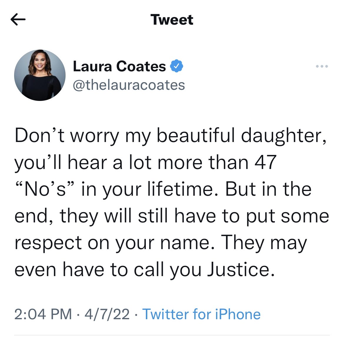 HeatherMGuy's tweet photo. @DrCT_Phats I love what Laura Coates wrote to her daughter, after watching Judge Ketanji Brown Jackson’s confirmation vote. ♥️ https://t.co/938UfermsW