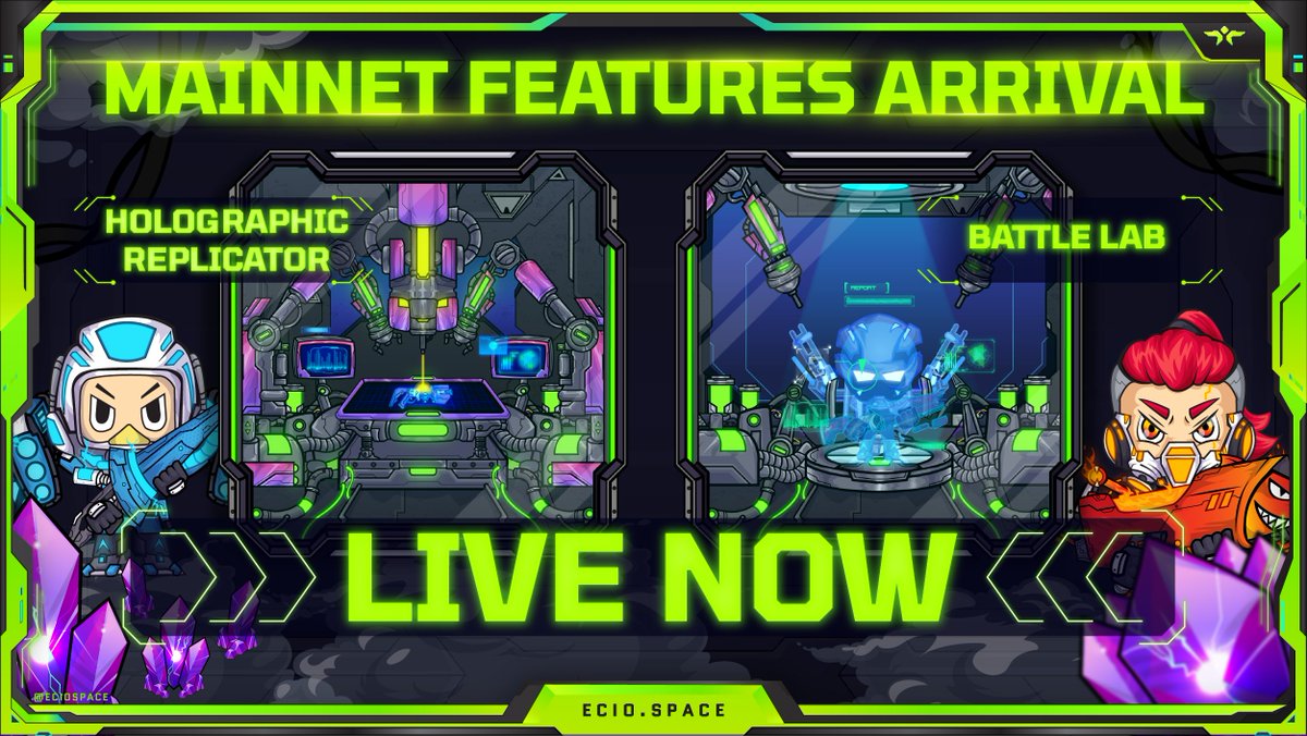 ECIOspace's tweet photo. 🔬 MAINNET FEATURES IS LIVE NOW ! | HOLOGRAPHIC REPLICATOR &amp; BATTLE LAB 

Our 2 new features are LIVE NOW ! 

🚀 Live here : 

Holographic Replicator
https://t.co/ZNk5P6DBPi 

Battle Lab
https://t.co/eyFcQgML95 https://t.co/nTItSpqjBT