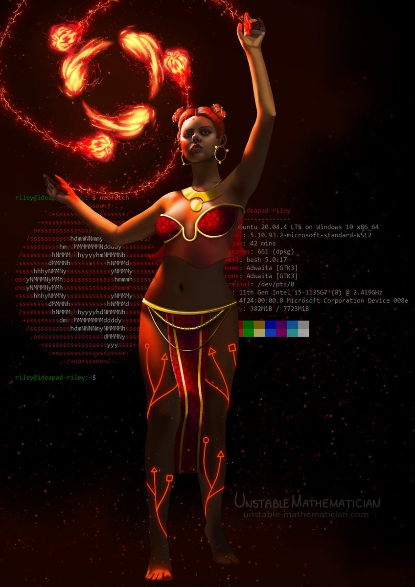 unstablemath's tweet photo. Ubuntu, 04/2022, digital.

The follow-up piece to "I use Arch btw". Since I'm apparently going to draw every Linux distro, tell me which one you use down below.

Full-res SFW and NSFW versions and source files are on my Gumroad.

#art #fantasyart #firebender #linux #Ubuntu https://t.co/Yxy69f3N28
