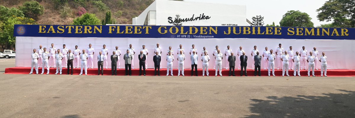 indiannavy's tweet photo. #Duty #Honour #Courage

#IndianNavy's Eastern Fleet, which was formed in 1971, commemorated its Golden Jubilee at #Visakhapatnam, with veterans, personnel &amp; families.

#SwarnimVijayVarsh
#AzadiKaAmritMahotsav 

https://t.co/cW3NRwlW4O 
@SpokespersonMoD @DefenceMinIndia @PRO_Vizag https://t.co/e3skONkpbw