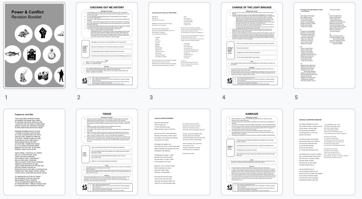Power &amp; Conflict revision anthology. Poems plus notes focused mainly on message and context, form and structure (assuming language is covered in in-class annotations). #TeamEnglish dropbox.com/s/wm83ms4v91dz…