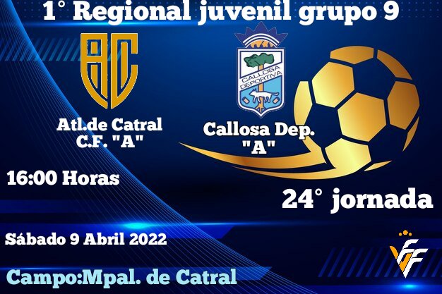 callosadptva's tweet photo. .
⚽💙 DIA DE PARTIDO DE NUESTRO
JUVENIL A del Callosa Dtva C.F. 💙⚽

Jornada 24 Primera Regional (Grupo 9)

Atco. de Catral C.F. A 🆚 Juvenil A

⏲️ 16.00 horas
👉 Campo de Fútbol de Catral 

#AlexSolano
⚽💙⚽💙⚽. https://t.co/vCTzkcQ8sL