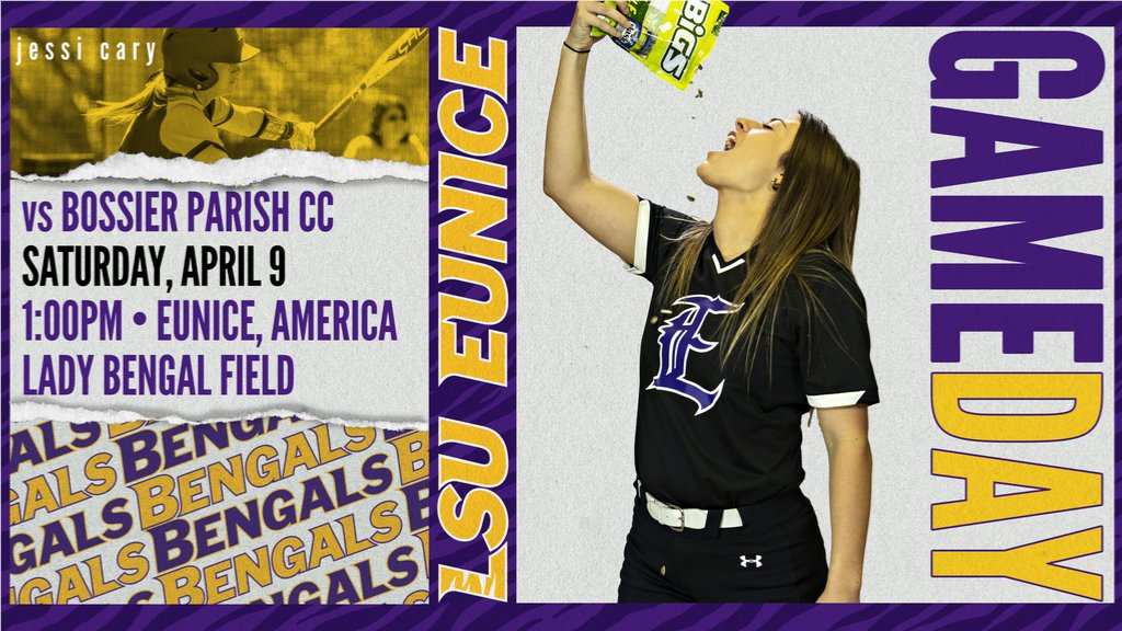 LSUEBengalsSB's tweet photo. IT'S GAMEDAY! LSU Eunice celebrates our sophomores today during our doubleheader with Bossier Parish.  Come join us for a great afternoon on the Cajun Prairie.  The opener with the Cavaliers starts at 1:00PM.

#GeauxBengals
#EarnYourStripes

https://t.co/GAN9e4EOuJ https://t.co/irkwrJ44rD