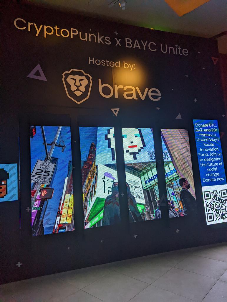 brianbondy's tweet photo. The BAT cave at BoredPunk Party @ Bitcoin 2022 (Hosted by Brave and United Way) was pretty epic. Scan a QR code to win a prize. https://t.co/lrW1Kt15En