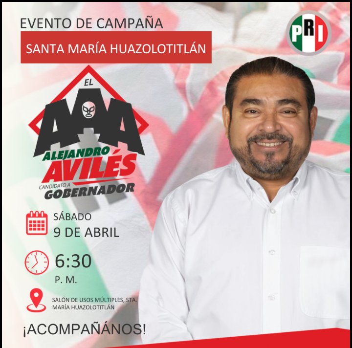 MovPRImxOaxOf's tweet photo. ¡Te invitamos a que acompañes a nuestro candidato @_AvilesAlvarez al evento de campaña en #SantaMaríaHuazolotitlán! 

Te esperamos #AlTriplePorOaxaca #Oaxaca https://t.co/Fh0OWv8X18