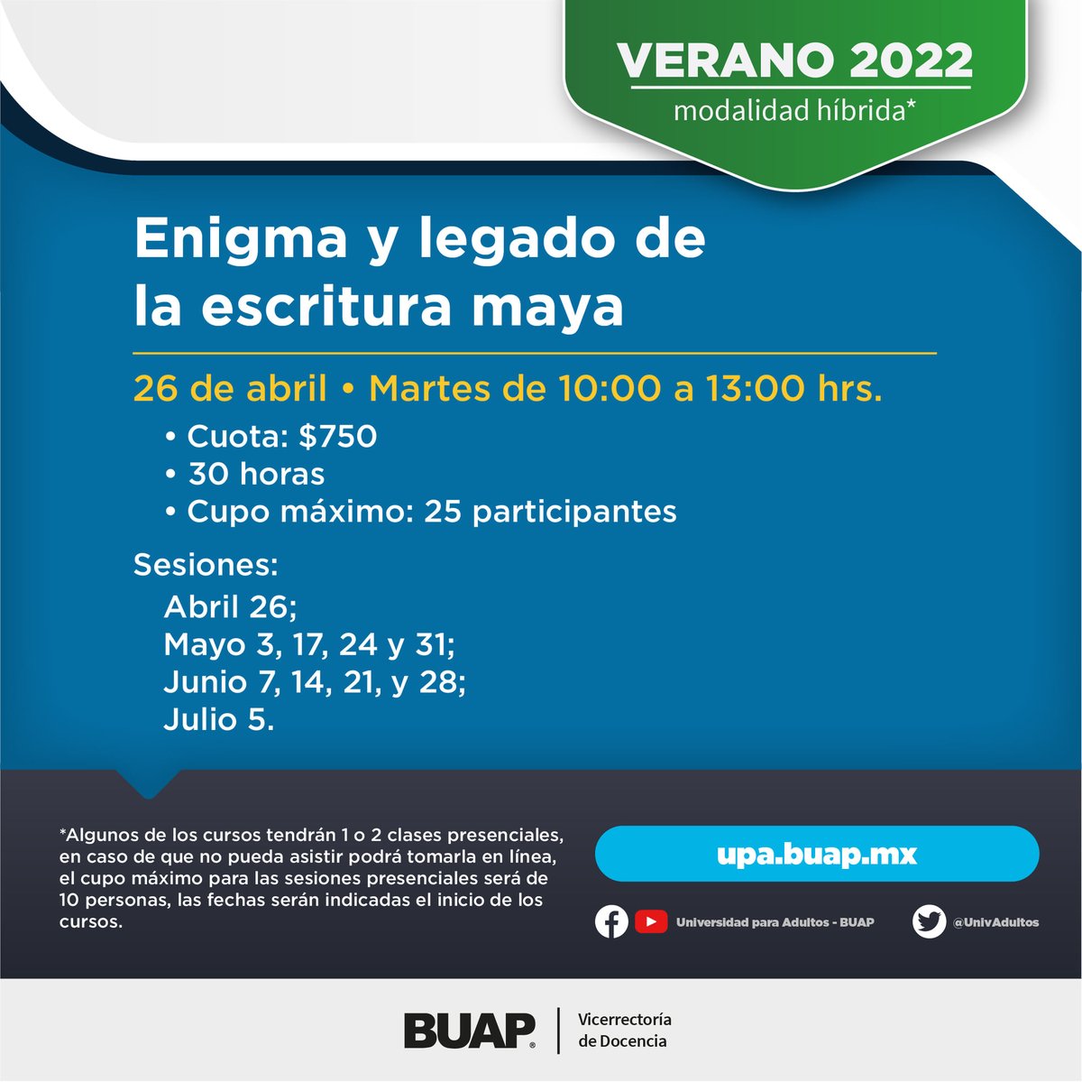 BUAPoficial's tweet photo. La Universidad para Adultos - BUAP , te invita a conocer sus cursos y talleres que tienen preparados para la comunidad adulta. 
Si quieres conocer la amplia oferta de cursos y talleres, no dejes de visitar nuestro portal:  https://t.co/5Jig1Ni8GE 👈 https://t.co/V62PJYDCfu